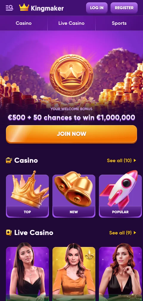 Kingmaker Casino mobile browser interface optimised for smartphone and tablet devices
