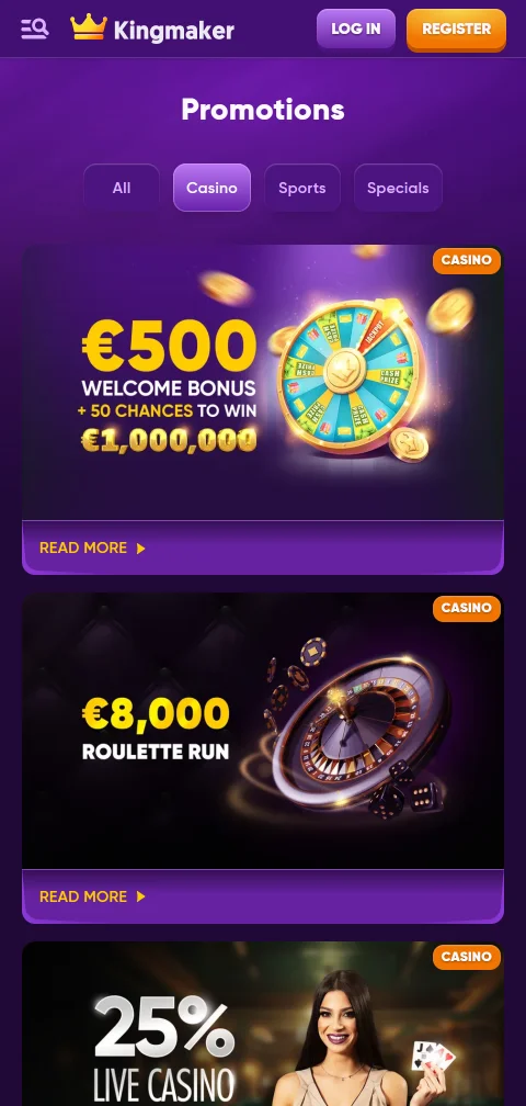 Payment methods and deposit options available at Kingmaker Casino on mobile browser