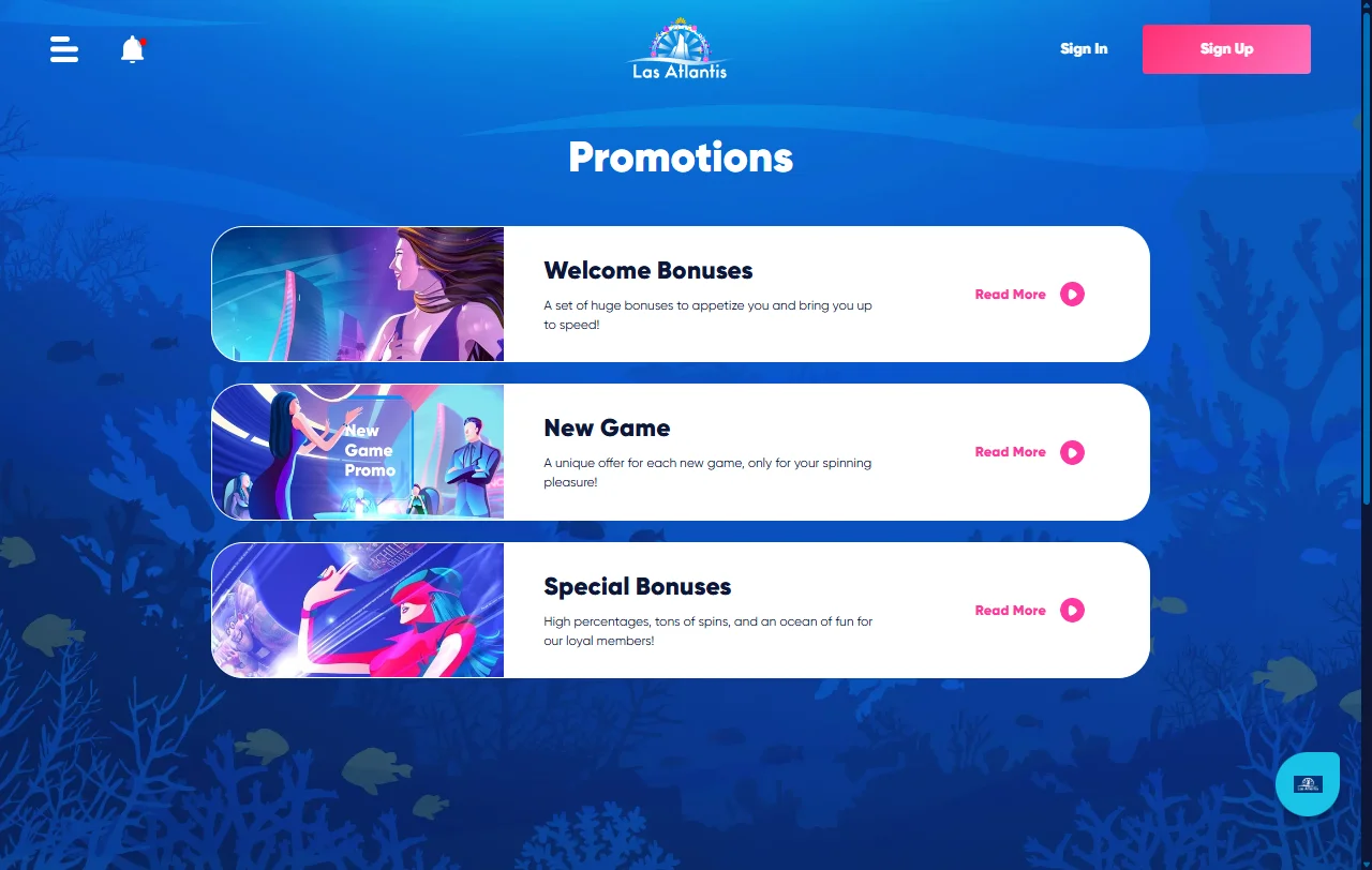 Slot games, table games and live dealer entertainment at Las Atlantis Casino