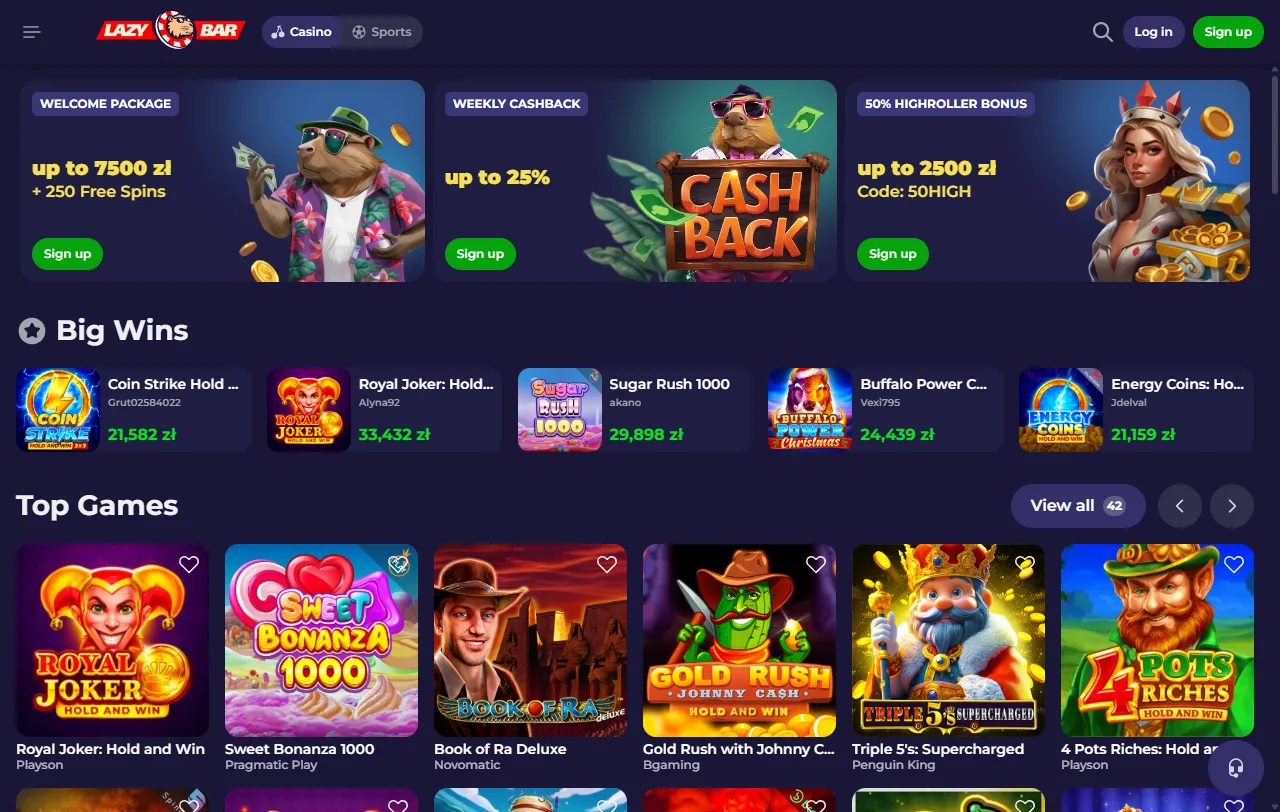 LazyBar Casino desktop platform review showing complete gaming interface and feature overview