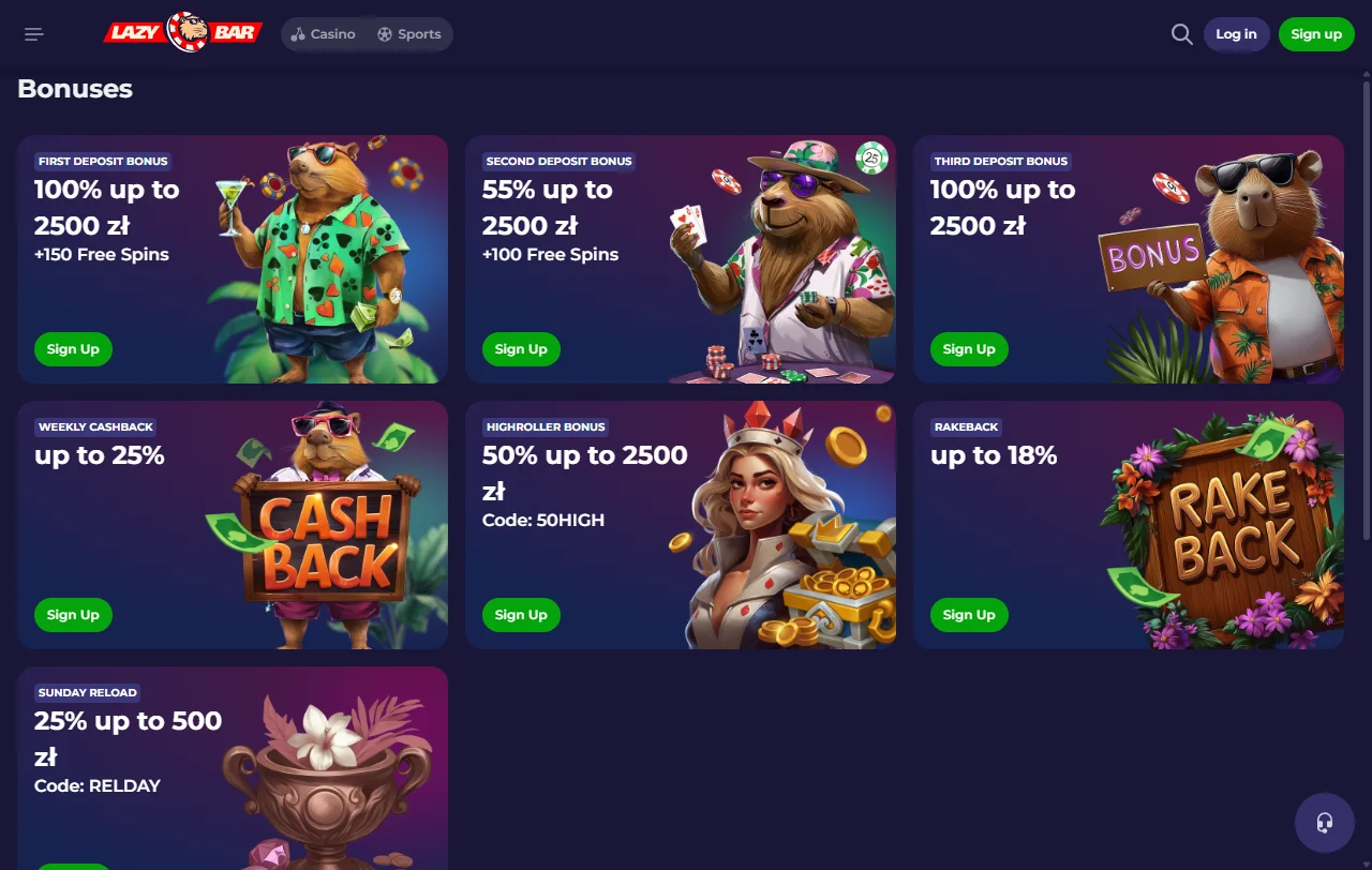 Online slots and table games library available at LazyBar Casino with game provider selection