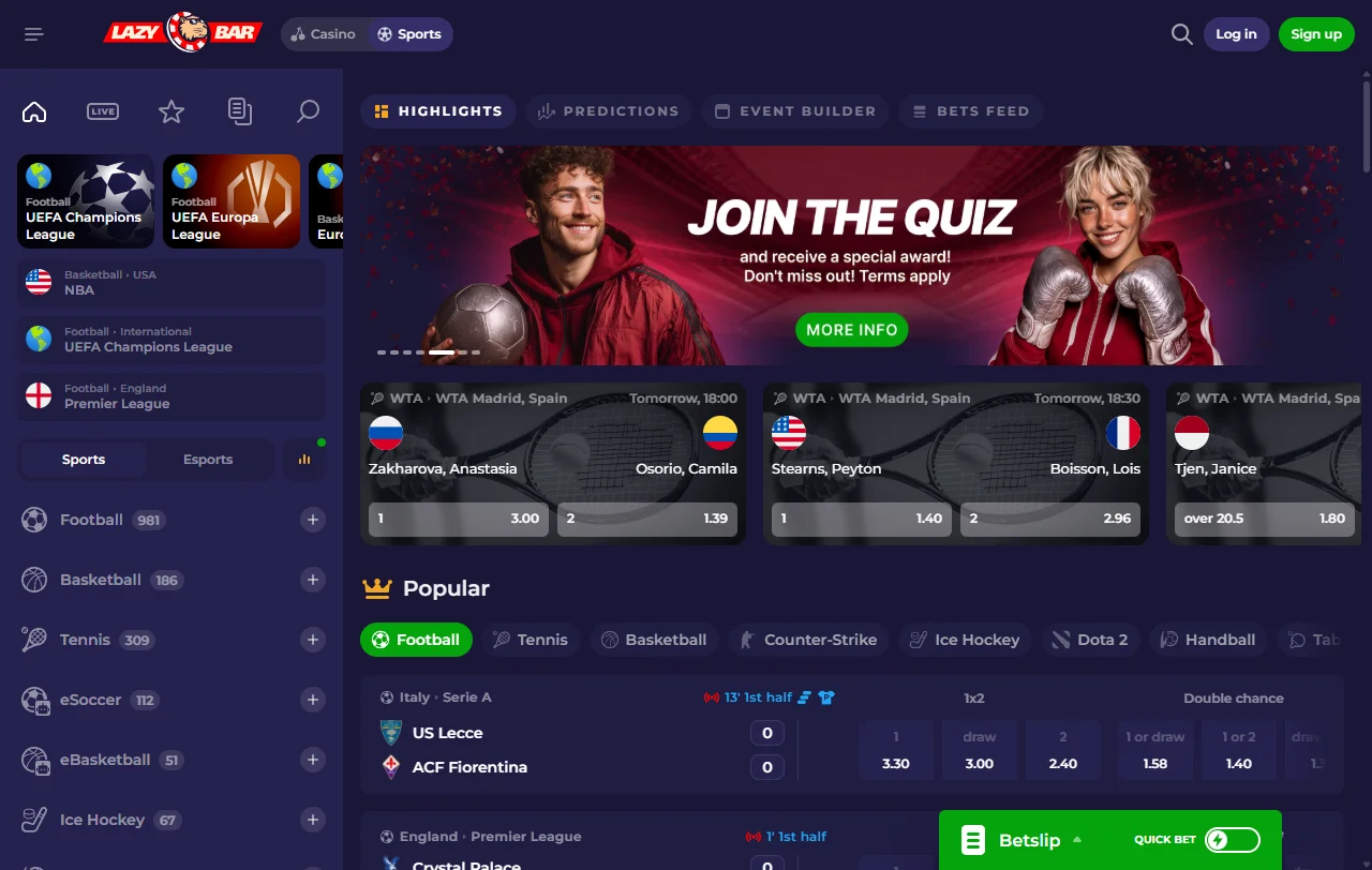 Welcome bonus offers and promotional campaigns displayed at LazyBar Casino gaming platform