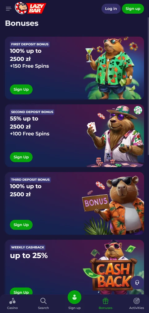 Deposit and withdrawal banking methods available through LazyBar Casino mobile platform