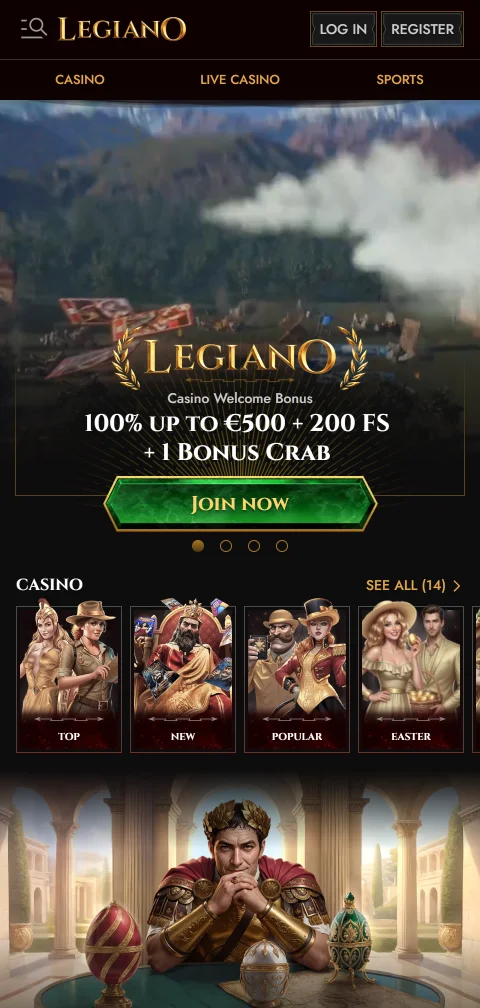 Legiano Casino mobile browser gaming experience displaying responsive interface and touch controls
