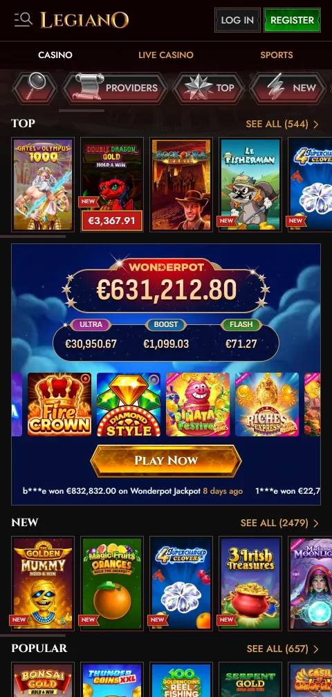 Legiano Casino mobile security features showing SSL encryption and player protection information