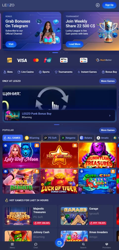 Legzo Casino mobile gaming platform with responsive design supporting iOS and Android devices