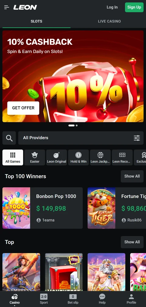 Banking options including deposits and withdrawal methods at Leon Casino