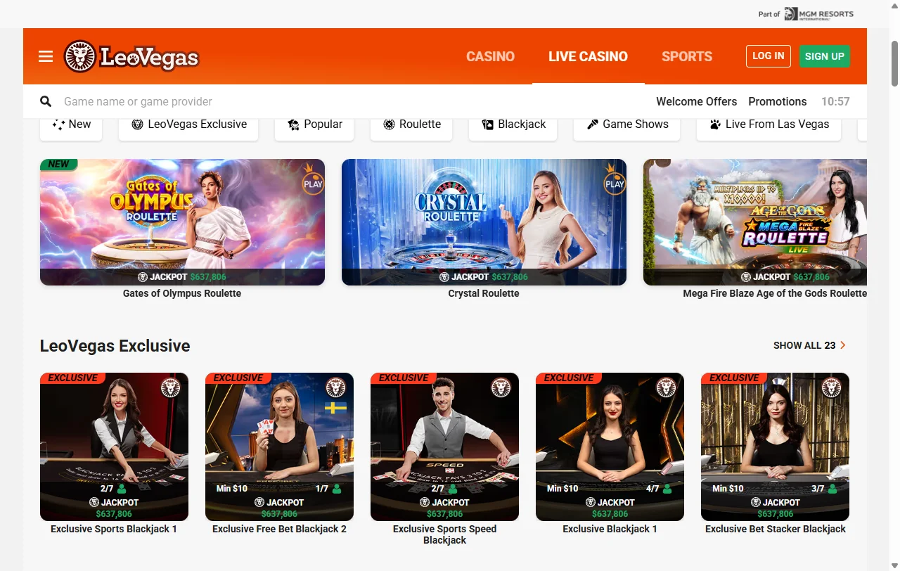 LeoVegas Casino welcome bonus offer displaying up to AUD 1,500 plus 100 free spins promotion