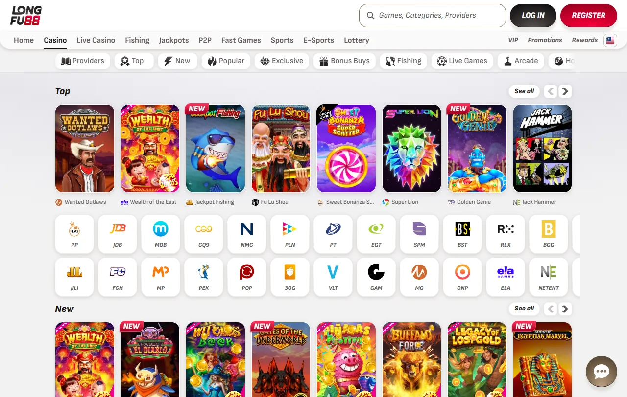 Longfu88 Casino game library featuring 3000+ titles from leading software providers