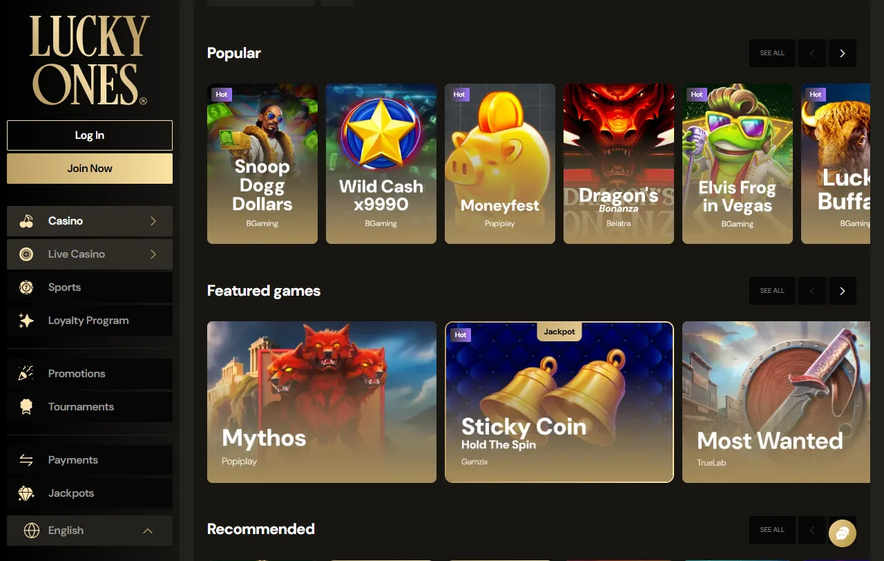 Welcome bonus promotion and ongoing offers available at Lucky Ones Casino for new and existing players