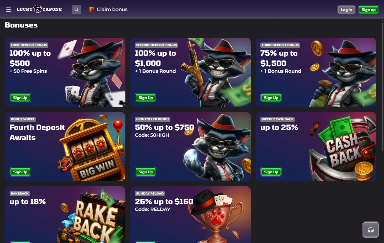 Game library at LuckyCapone Casino Australia featuring 3,500+ slots and table games from major providers