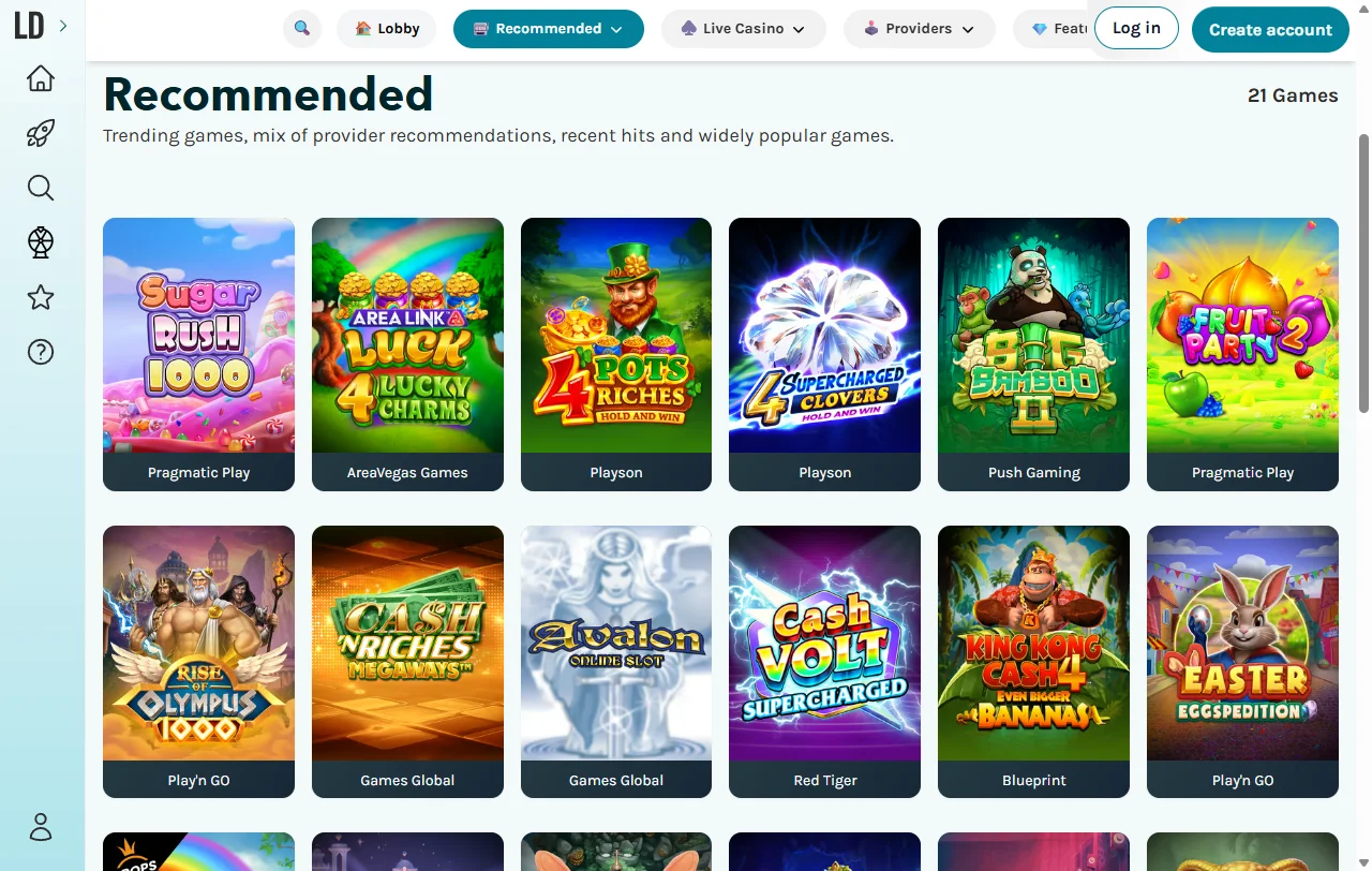 Slots, table games and live dealer entertainment available at LuckyDays Casino