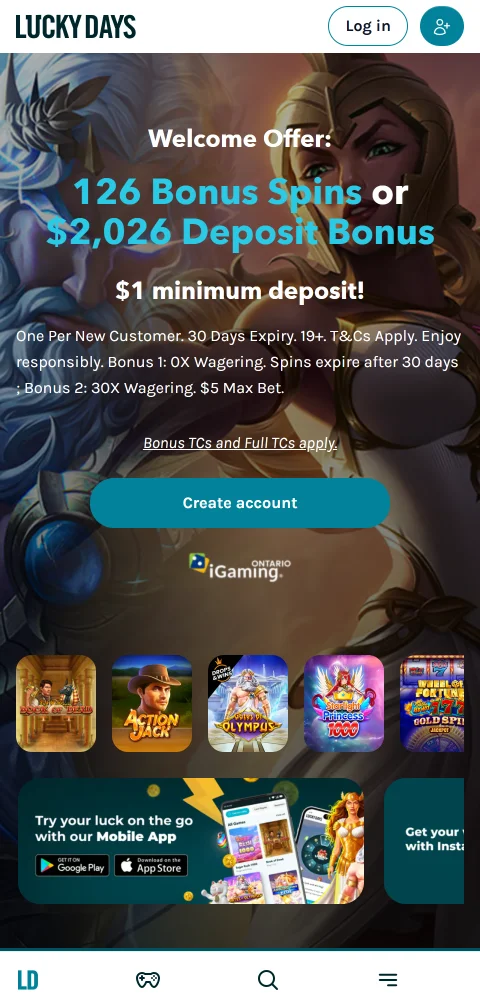 LuckyDays Casino mobile browser gaming experience and feature accessibility