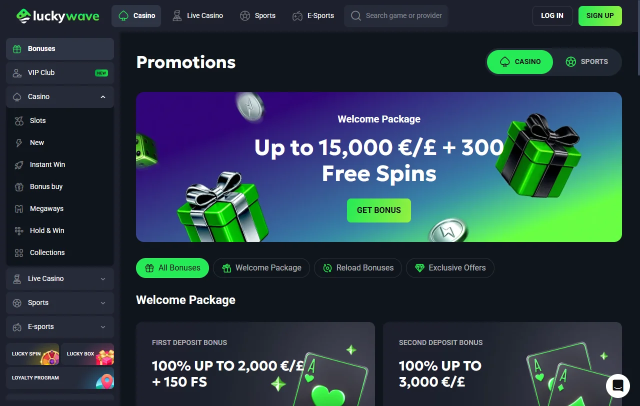 Welcome bonus and promotional offers available for new players at LuckyWave Casino