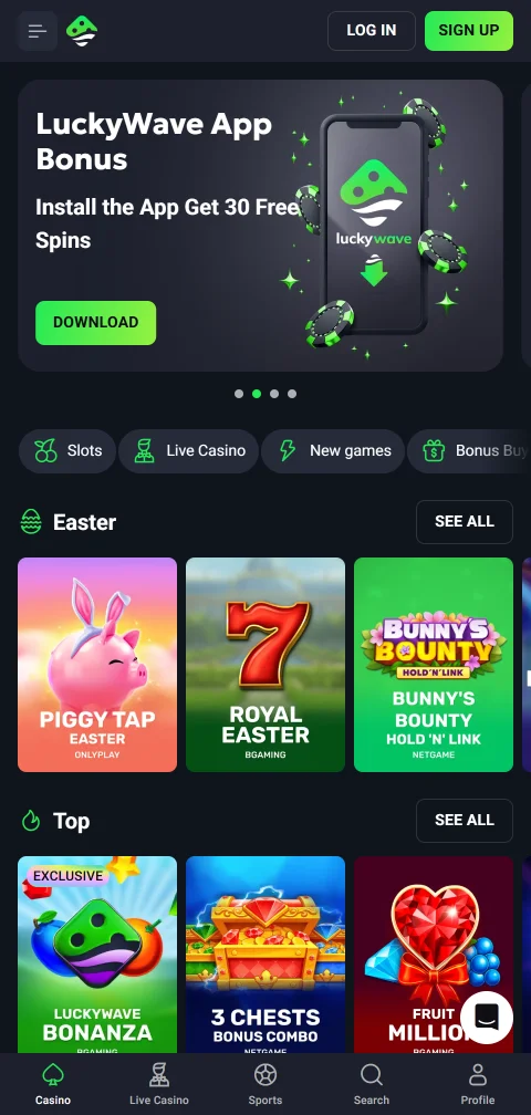 LuckyWave Casino mobile browser platform providing full gaming access on smartphones and tablets