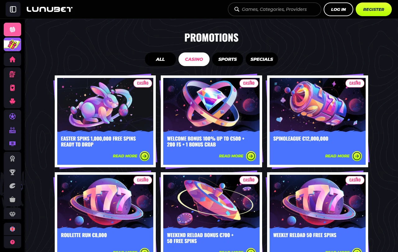 Online slots, table games and live dealer offerings at Lunubet Casino