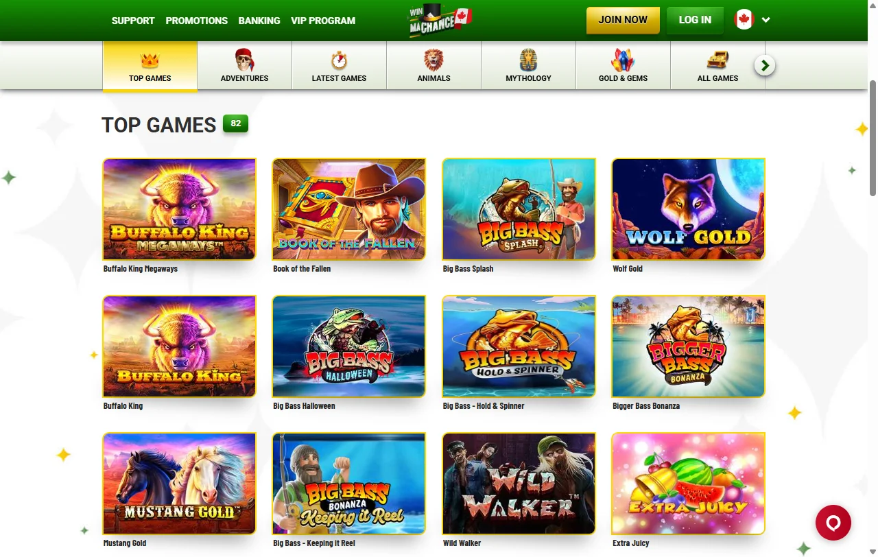 Slot games and live dealer tables available at MaChance Casino with provider logos and game categories