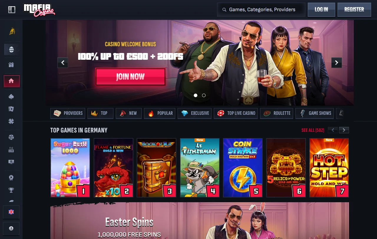 Mafia Casino desktop interface displaying game library and account dashboard for Australia players