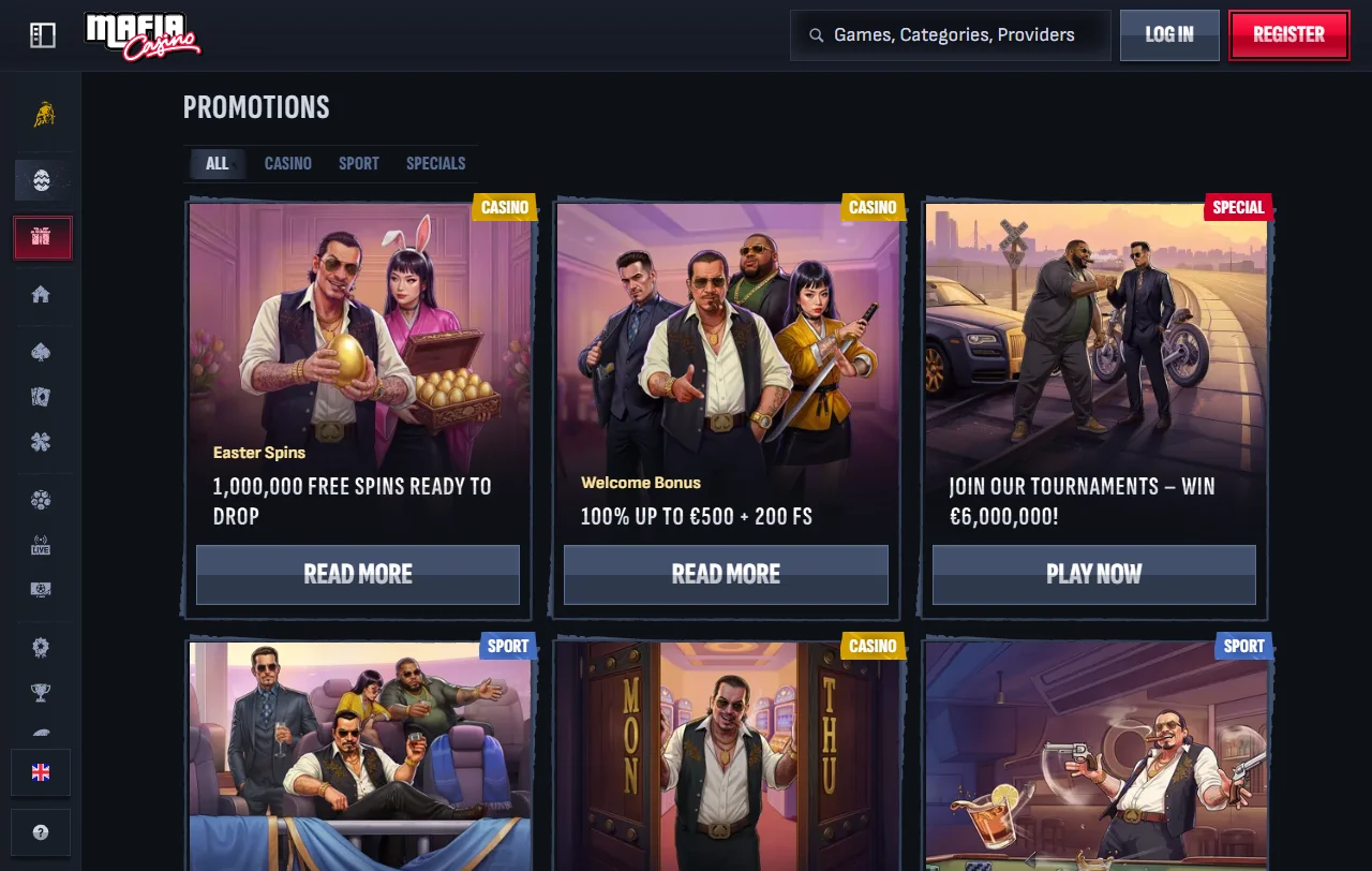 Welcome bonus promotion and deposit options at Mafia Casino including AUD currency support