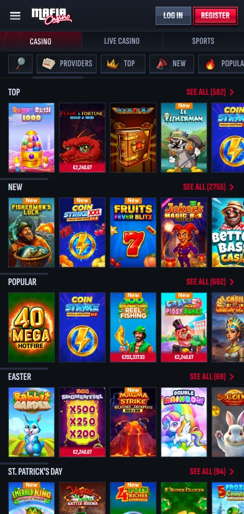 Payment methods and withdrawal options at Mafia Casino accessible through mobile interface