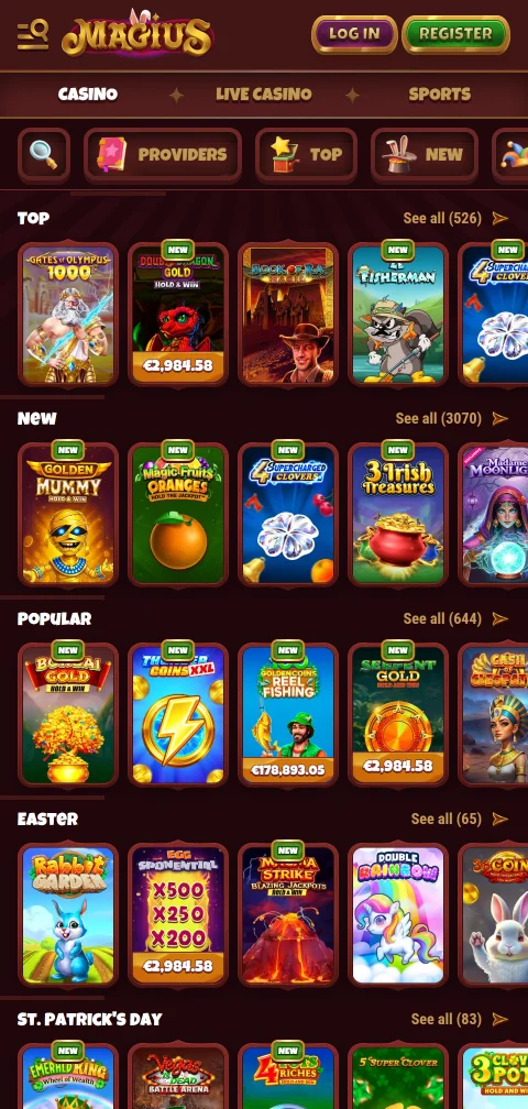 Magius Casino security features and licensing information displayed on mobile platform