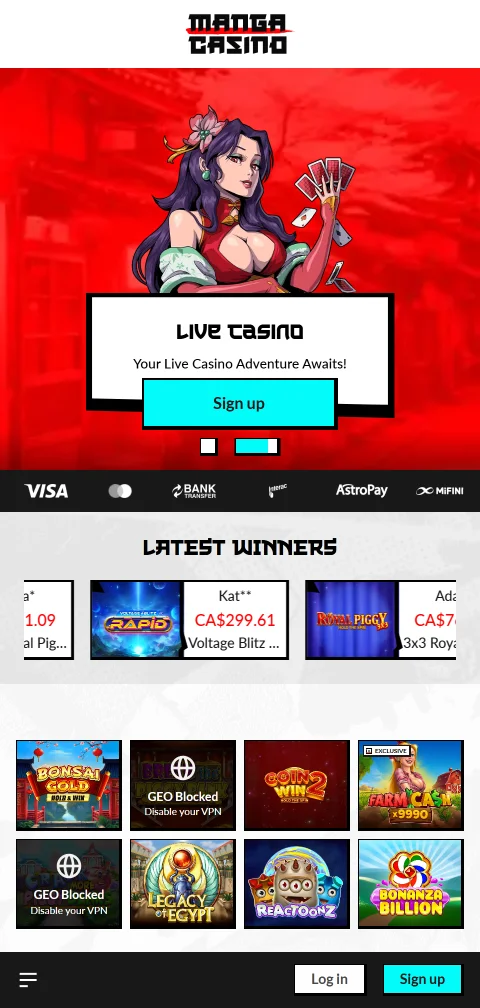 Manga Casino mobile-responsive design optimised for iOS and Android smartphone gaming
