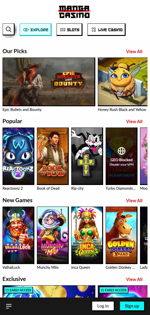 Payment methods and withdrawal options available through Manga Casino mobile interface