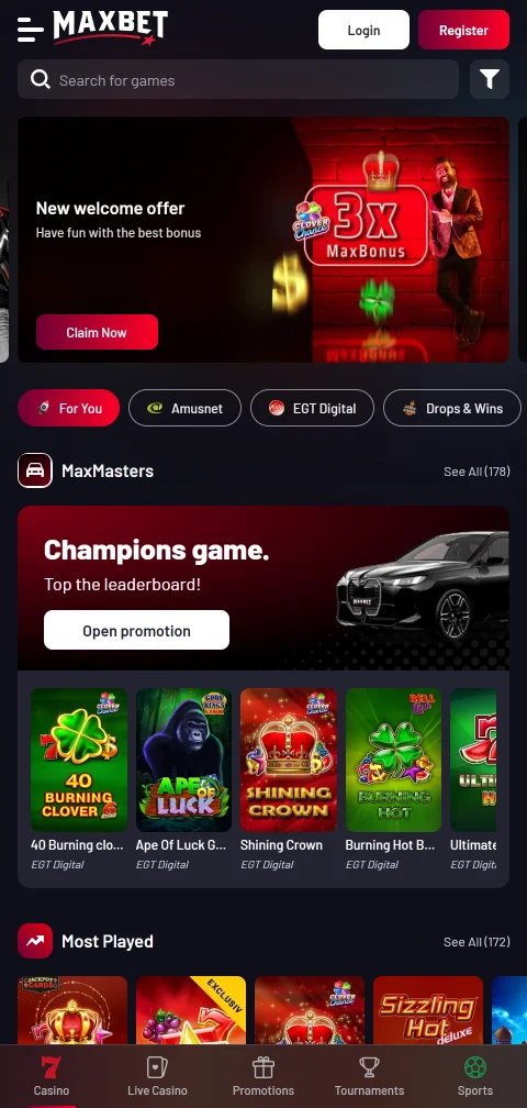 Mobile gaming at Maxbet Casino - responsive design supporting iOS and Android devices
