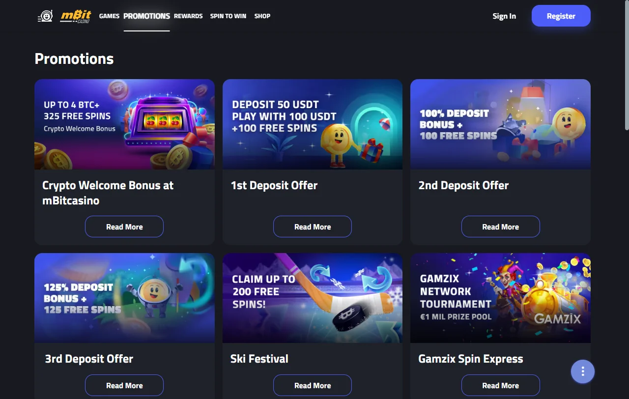 Welcome bonus promotions and loyalty rewards program at mBit Casino