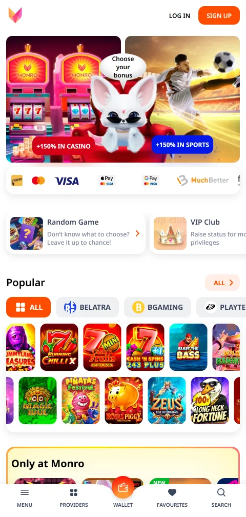 Monro Casino responsive mobile interface providing full game access and account management across iOS and Android devices