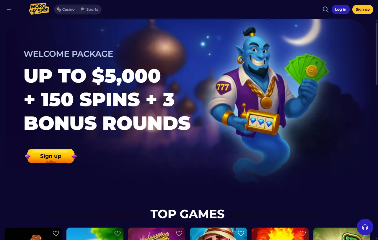 Morospin Casino desktop review overview showing complete gaming platform interface and feature layout