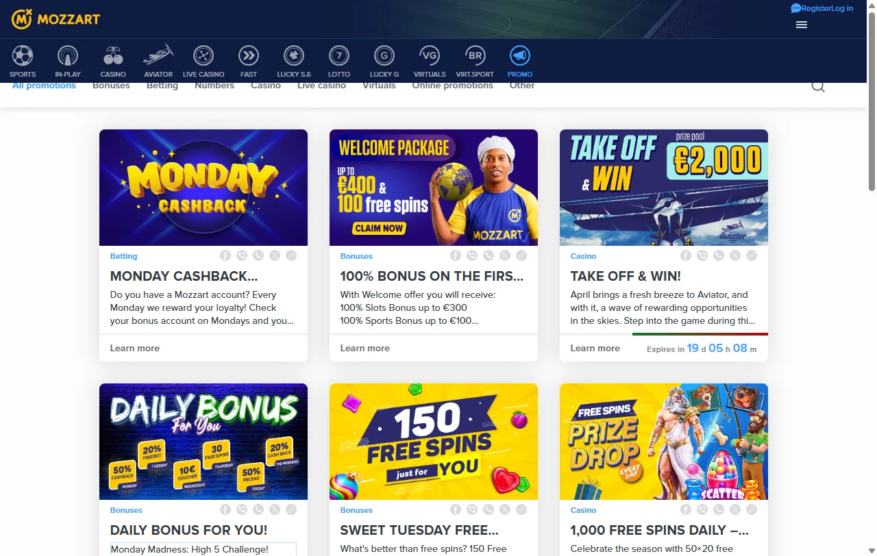 Mozzart Casino welcome bonus structure offering 100% match up to AUD 500 with promotional terms and conditions