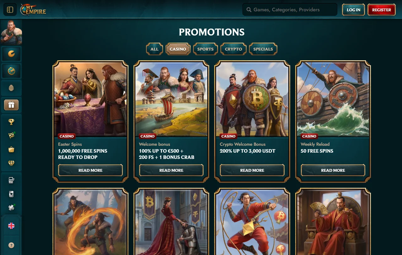 MyEmpire Casino game library featuring 3,500+ titles from Pragmatic Play, Evolution Gaming and multiple software providers