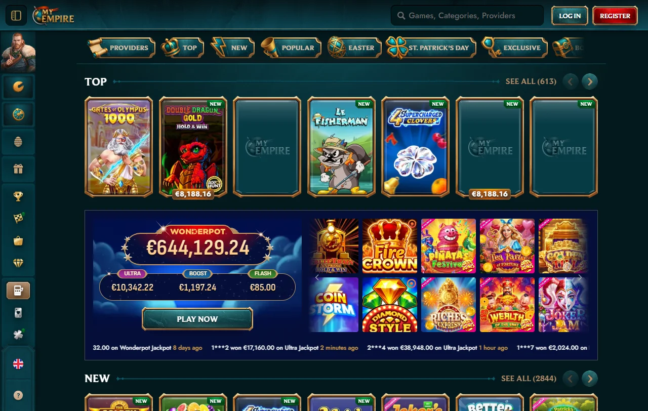 Welcome bonus offer approximately 150% deposit match up to AUD 1,500 plus 100 free spins at MyEmpire Casino