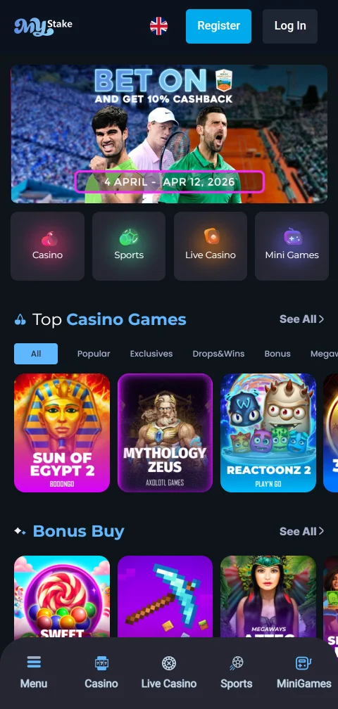 MyStake Casino mobile gaming platform with responsive design and full game library access on iOS and Android