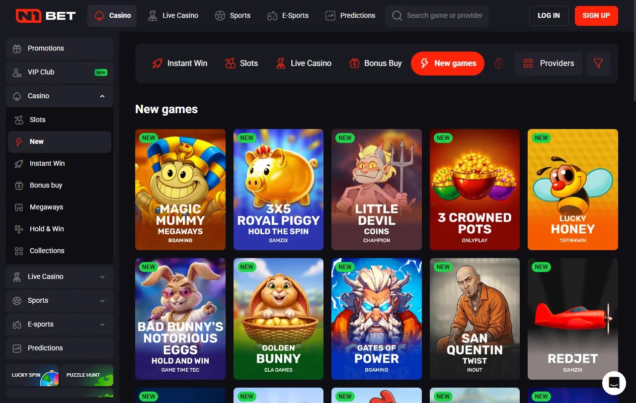 Slots, table games and live dealer entertainment at N1Bet Casino