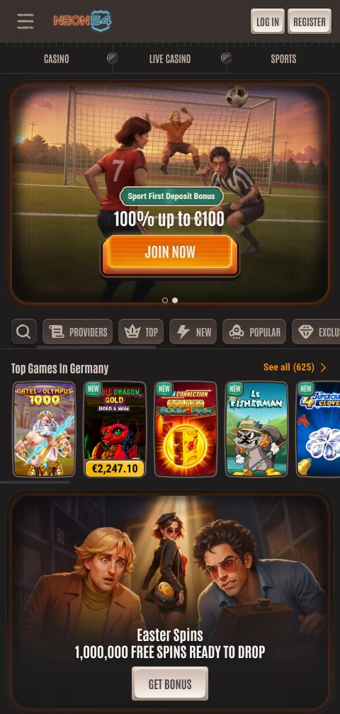 Neon54 Casino responsive mobile design providing full gaming access on smartphones and tablets