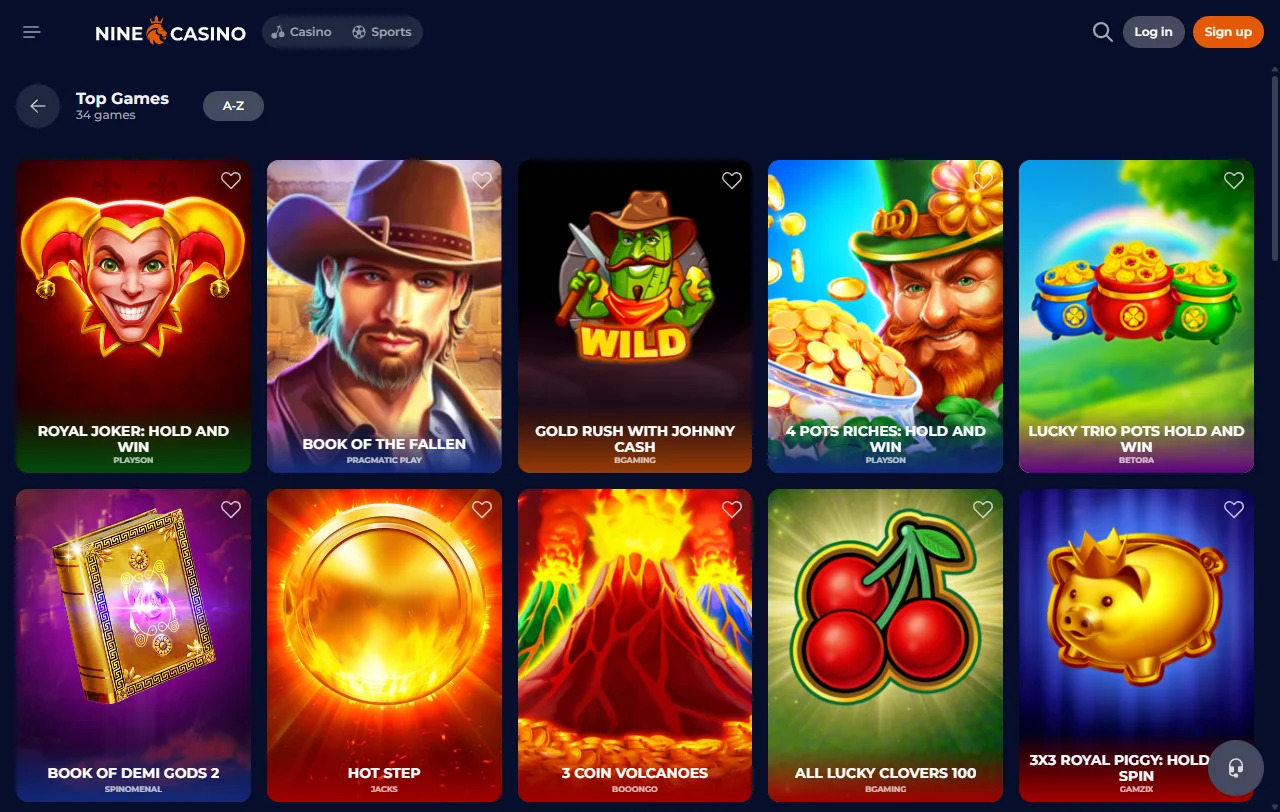 Slot games, table games and live dealer options available at Nine Casino Australia