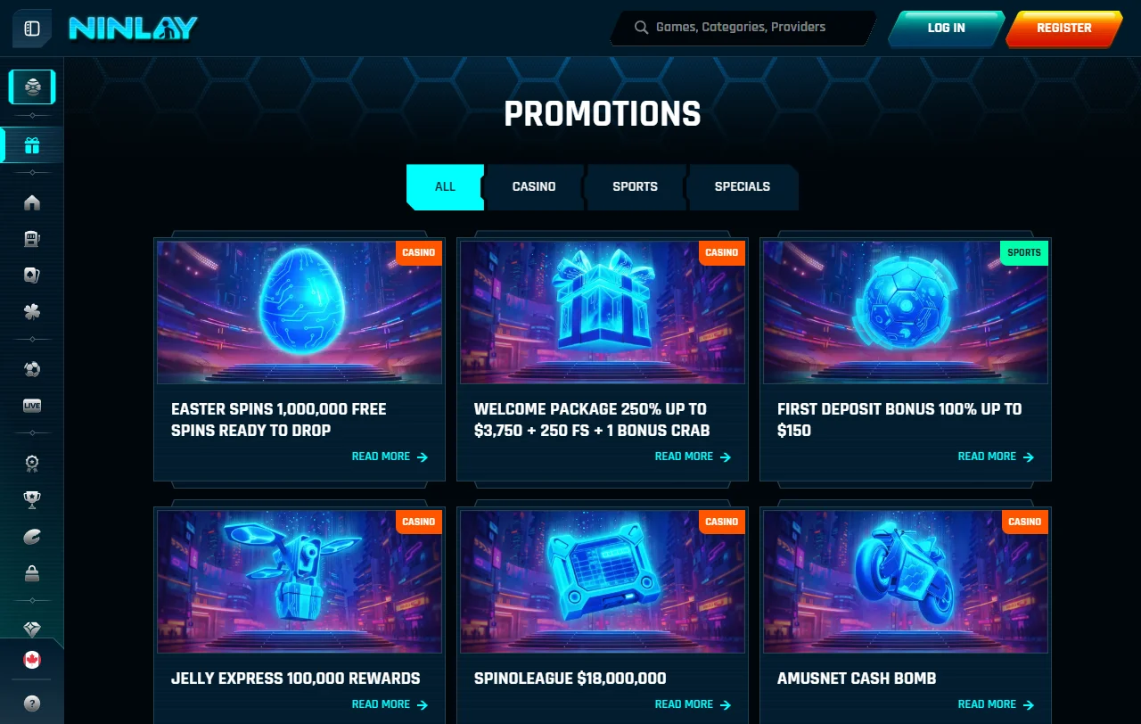 Game library showcase featuring slots, table games, and live dealer titles at Ninlay Casino