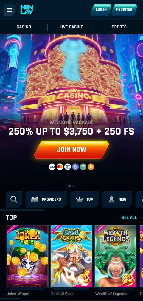 Mobile-optimised Ninlay Casino gaming interface for iOS and Android devices
