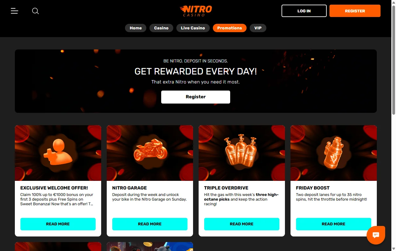 Nitro Casino welcome bonus offer and promotional campaigns available to new players