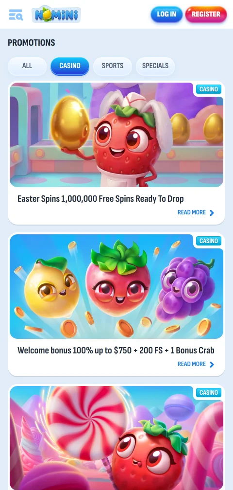 Payment methods and withdrawal options available at Nomini Casino for deposits and cashouts