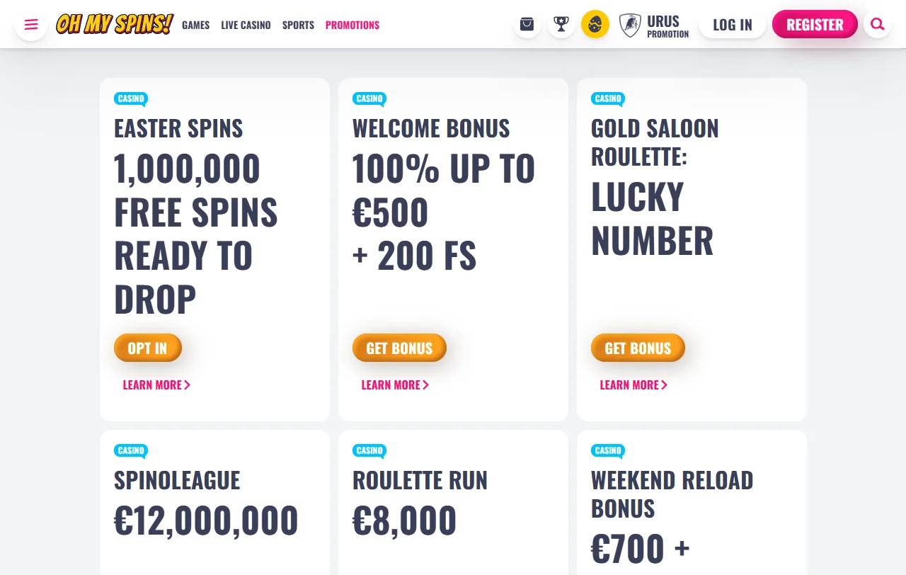 Welcome bonus offers and promotional campaigns at Oh My Spins Casino for new player registration