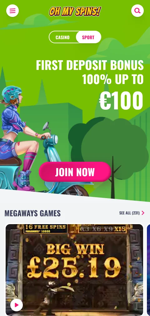 Oh My Spins Casino mobile gaming experience and responsive browser interface for smartphones