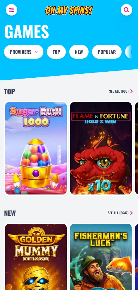 Deposit and withdrawal payment methods available at Oh My Spins Casino mobile banking interface