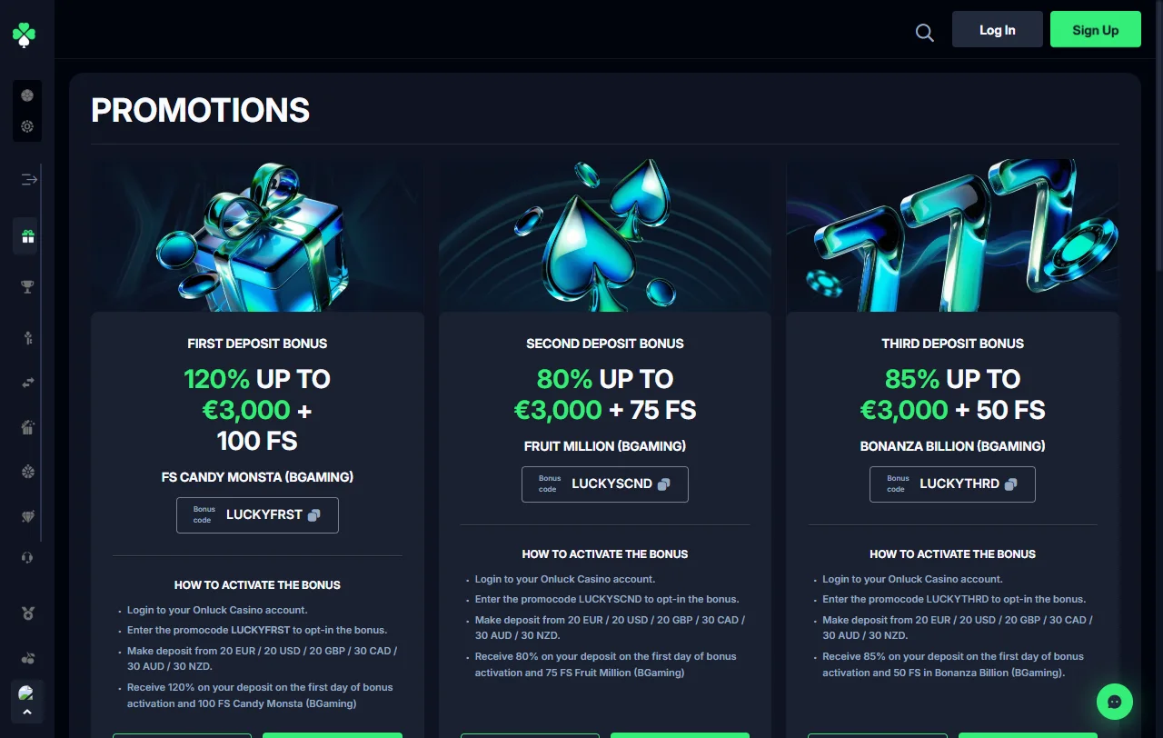 Onluck Casino game selection displaying 5,000+ titles from multiple software providers and game categories