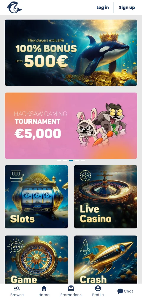 Mobile gaming experience at Orca Casino with responsive browser design supporting iOS and Android