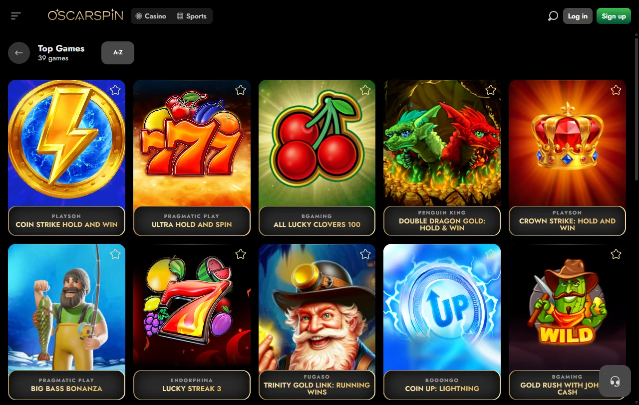 Approximately 2,500+ online slots, table games and live dealer offerings available at Oscarspin Casino Australia