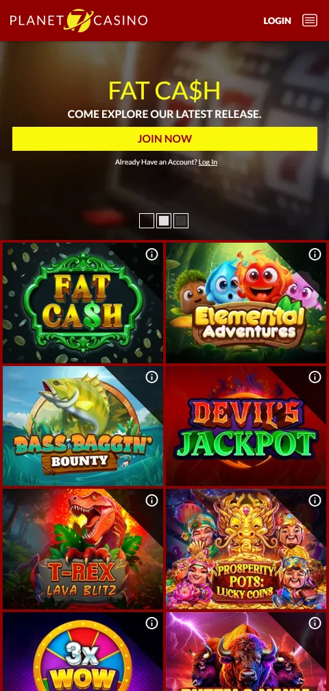 Planet 7 Casino mobile browser gaming platform accessible on smartphones and tablets