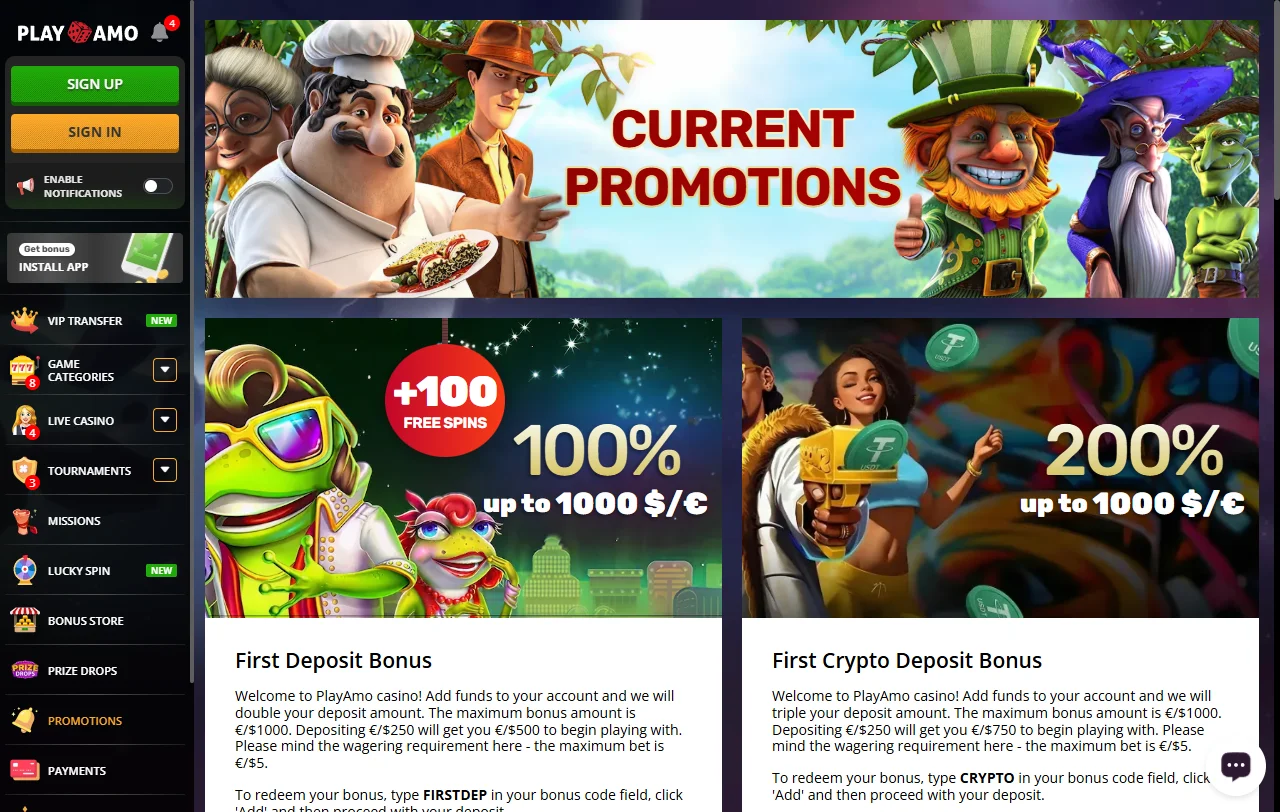 PlayAmo Casino welcome bonus promotion and ongoing player reward offers overview